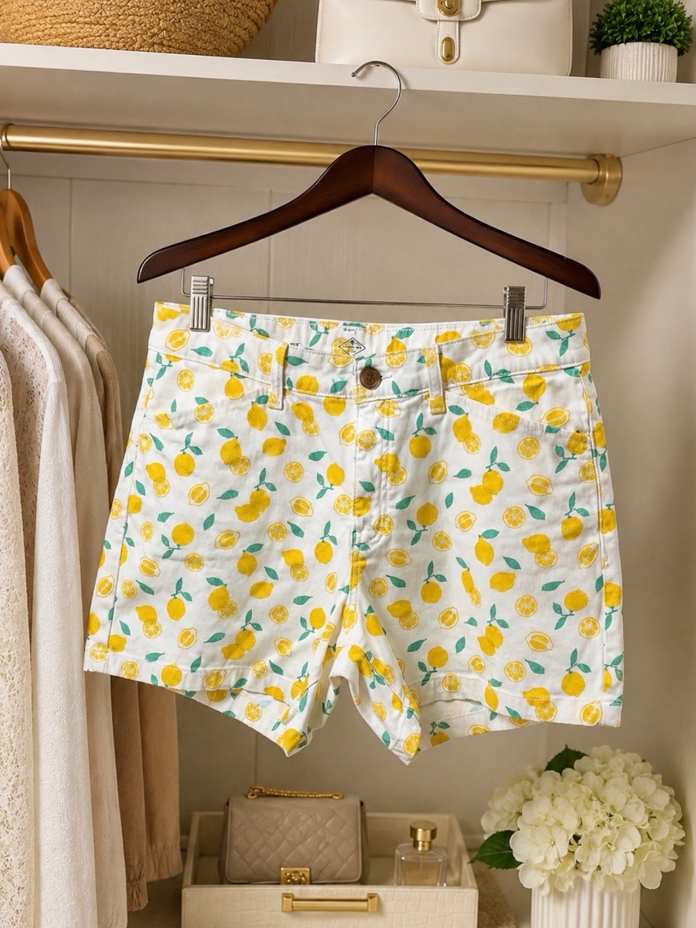 St. John's Bay White Shorts with Yellow Lemon Print